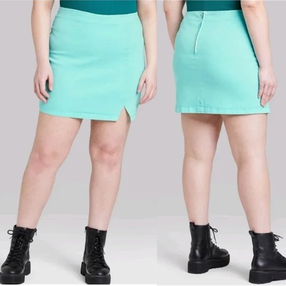 WILD FABLE Notch Front Stretch Denim Mini Skirt in "Distressed Aqua" Color  NEW! - Picture 6 of 12